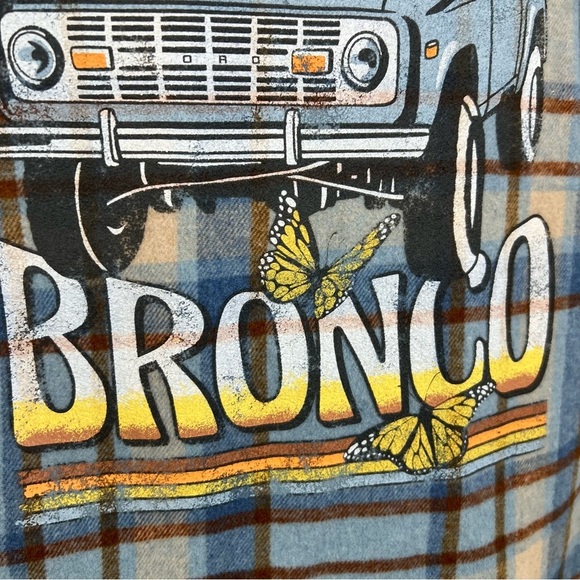 Ford Bronco Official Licensed Blue and Tan Plaid Flannel Shacket Size Large - Picture 6 of 10
